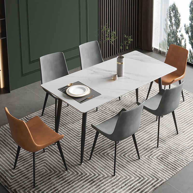 Mesa de comedor de piedra rectangular moderna con 4 patas de metal para comedor