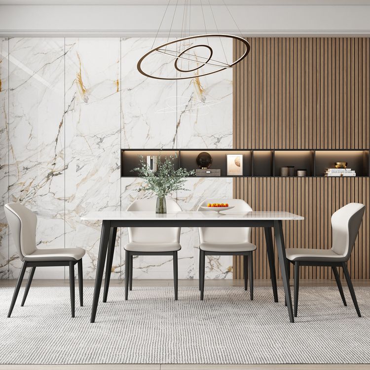 Contemporary Style Sintered Stone Dining Table Rectangular 4 Legs Table in White Clearhalo ' dining_table' 'Dining Tables & Seating' 'Dining Tables' 'furn' 'furn_dining_table' 'Furniture' 'furniture_dining_table' 'Kitchen & Dining Furniture' 'kitchen&dining_furn' 'kitchen' 'kitchen_dining_table' 1200x1200_ada55807-da28-4759-ab92-97a726ed0f7b