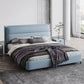 Lederen gestoffeerd rechthoekig paneelbed Standaard bedframe in blauw