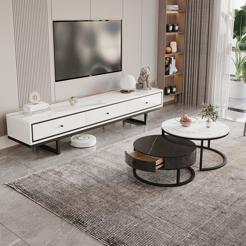 Modern Style Stone TV Stand White Colour Enclosed Storage TV Stand Console with 3 Drawers Clearhalo 'furn' 'furn_tv_stands_entertainment_centers' 'Furniture' 'Living Room Furniture' 'TV Stands & Entertainment Centers' 'TV Stands & Media Storage Furniture' 'tv_stands_entertainment_centers' 1200x1200_ada8c040-1e96-4b94-8304-2413b5d144a6