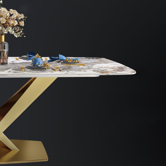 Traditional Luxury Dining Table Rectangle Sintered Stone Pedestal Table with Gold Frame Clearhalo ' dining_table' 'Dining Tables & Seating' 'Dining Tables' 'furn' 'furn_dining_table' 'Furniture' 'furniture_dining_table' 'Kitchen & Dining Furniture' 'kitchen&dining_furn' 'kitchen' 'kitchen_dining_table' 1200x1200_adae42d3-0c16-4890-8a70-a1bfc126bd78