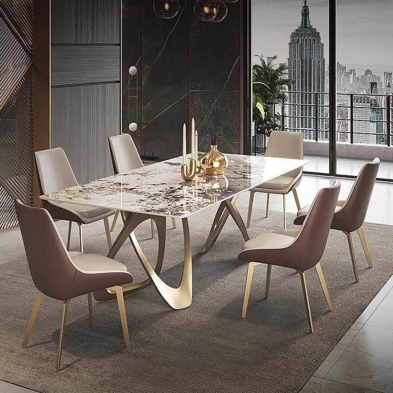 Set di dinette glam beige per casa 1/4/5/7 pezzi set da pranzo in pietra