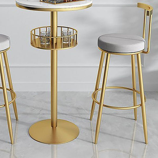 Round Upholstered Dining Stool Low Back Bar Stool with Metal Base