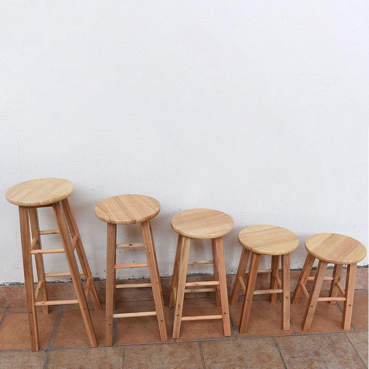 Taburete redondo moderno sin respaldo, taburete de bar de madera maciza de roble en color natural