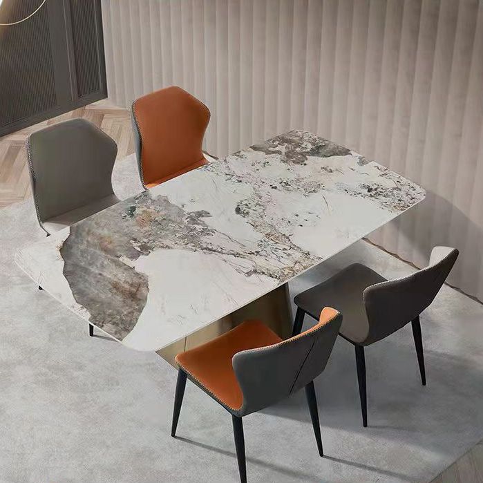 Traditional Rectangle Luxury Dining Table White Sintered Stone Table with Metal Pedestal Base Clearhalo ' dining_table' 'Dining Tables & Seating' 'Dining Tables' 'furn' 'furn_dining_table' 'Furniture' 'furniture_dining_table' 'Kitchen & Dining Furniture' 'kitchen&dining_furn' 'kitchen' 'kitchen_dining_table' 1200x1200_adb8cdb2-2a5b-46c1-bc13-a5c5ac1976b0