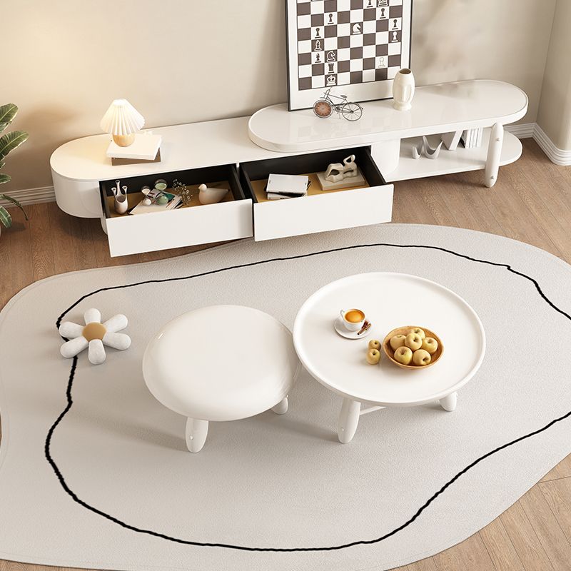 White Contemporary Oval and Round Wood Coffee Table with Drawer Clearhalo 'Coffee & Accent Tables' 'Coffee Tables' 'coffee_tables' 'furn' 'furn_coffee_tables' 'Furniture' 'Living Room Furniture' 1200x1200_adbfe0a0-9baf-4af4-9d28-9d280a7ffe9f