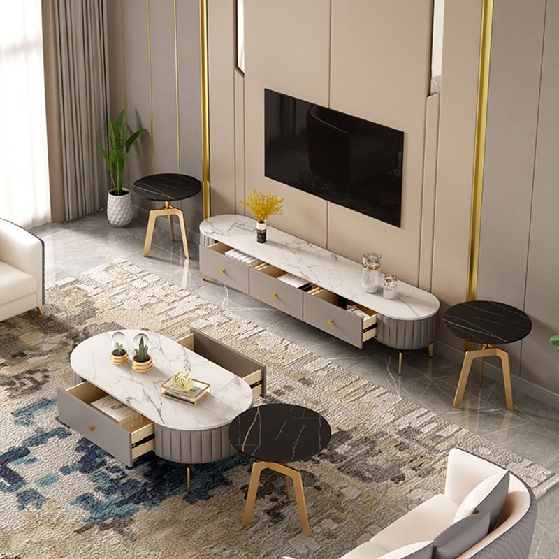 Scandinavian Style TV Stand Stone Enclosed Storage TV Console with Drawers