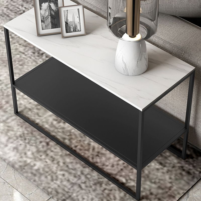 棚のある現代的な金属そりの長方形の二重層リビングルームエンドテーブル