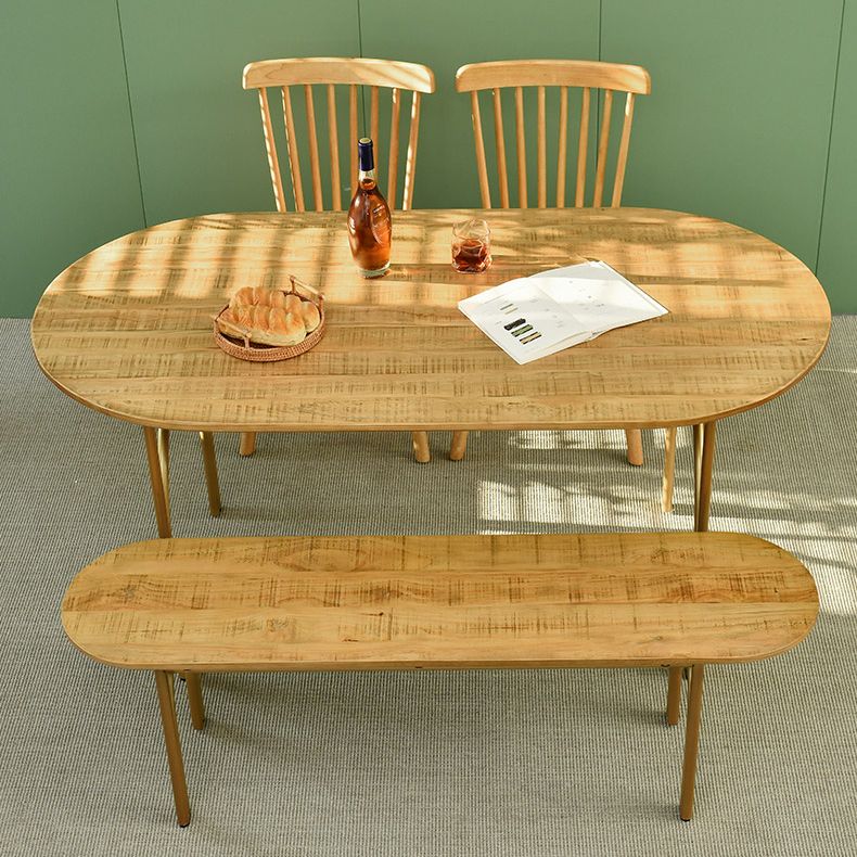 Contemporary Dining Table Oval Solid Wood Table with Metallic Four-leg Clearhalo ' dining_table' 'Dining Tables & Seating' 'Dining Tables' 'furn' 'furn_dining_table' 'Furniture' 'furniture_dining_table' 'Kitchen & Dining Furniture' 'kitchen&dining_furn' 'kitchen' 'kitchen_dining_table' 1200x1200_adc57d64-65cd-4c19-b149-5bd7a917f64f