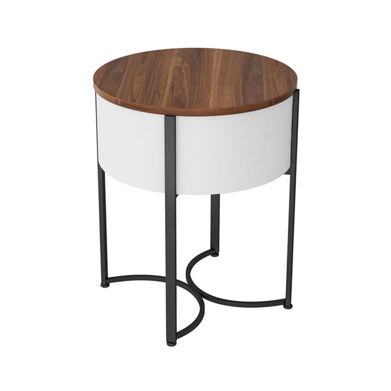 Modern imitatie hout nachtkastje moderne metalen ronde accent tafel nachtkastje met benen