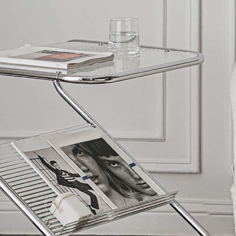 24" Tall Square Glass Top Side Table Iron Abstract Base End Table