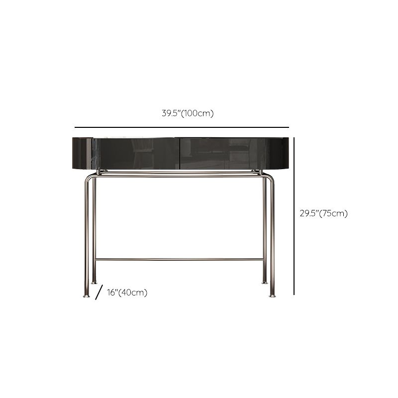 Modern Black Vanity Desk Glass Top Dressing Table with Lighted Mirror & Padded Stool