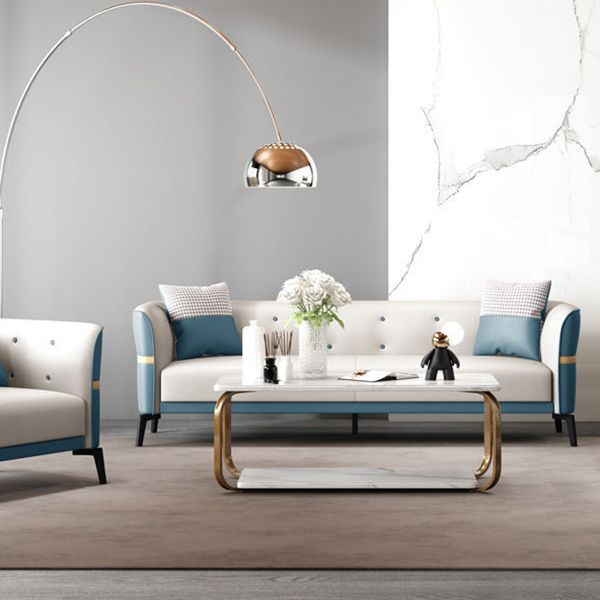 Faux Leather Sofa 27.55" D x 26.37" H Tuxedo  Arm Sofa for Living Room