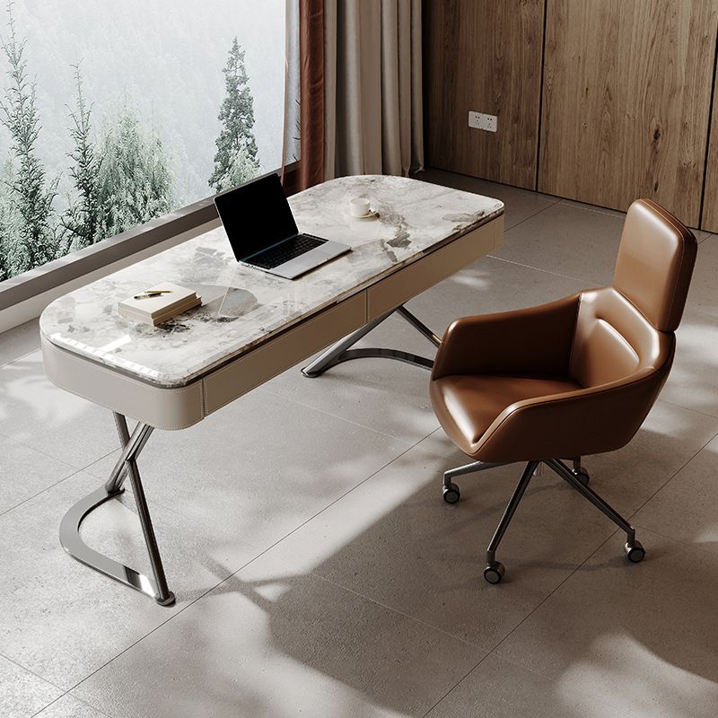 Zeitgenössischer 27,56 "W Stone Office Desk 2-Drawers Writing Desk