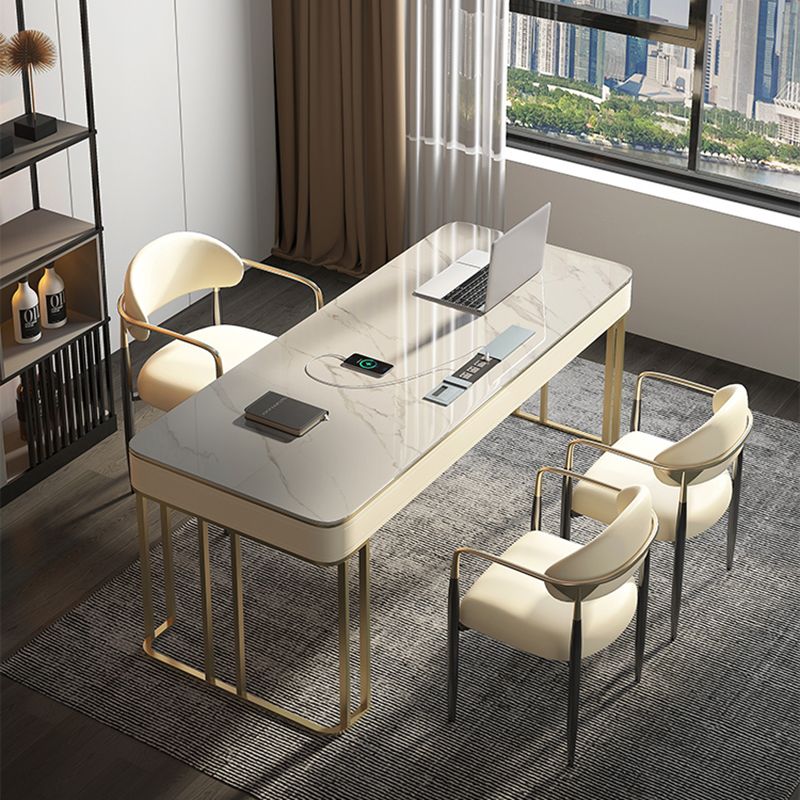 Modern Stone Office Desks Rectangular Shape Task Desks with 2-Drawers in White Clearhalo 'furn' 'furn_office_desk' 'Furniture' 'Office Desks' 'Office Furniture' 'office_desk' 1200x1200_adcf2d42-86aa-46f6-a035-a2c524243e79