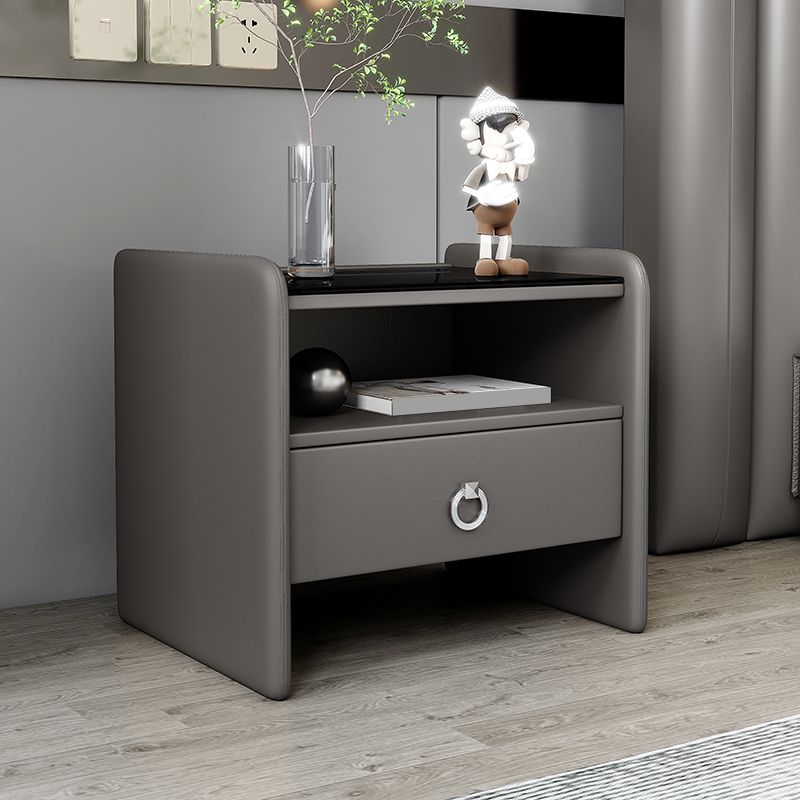 18" H Modern Bed Nightstand Glass Top Solid Wood Open Storage Night Table Clearhalo 'Bedroom Furniture' 'furn' 'furn_night_stand' 'Furniture' 'night_stand' 'Nightstands' 1200x1200_add2c98d-f860-46e1-ad76-9ade394e2cb8