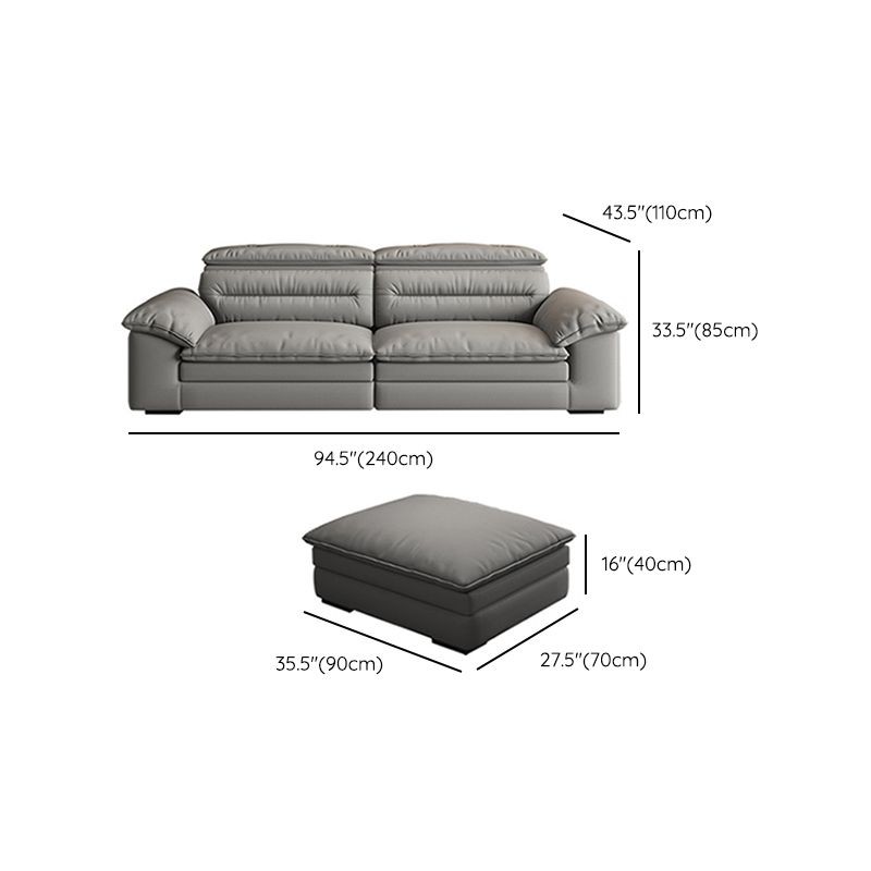Contemporary Faux Leather Light-grey Sewn Pillow Back Pillow Top Arm Sofa