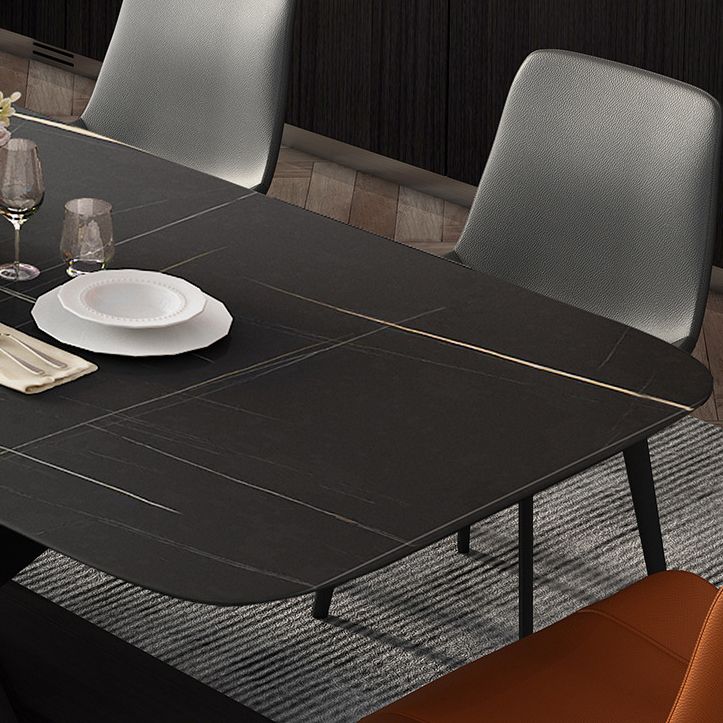 Mesa rectangular de estilo industrial, mesa de piedra sinterizada con patas de metal para cocina