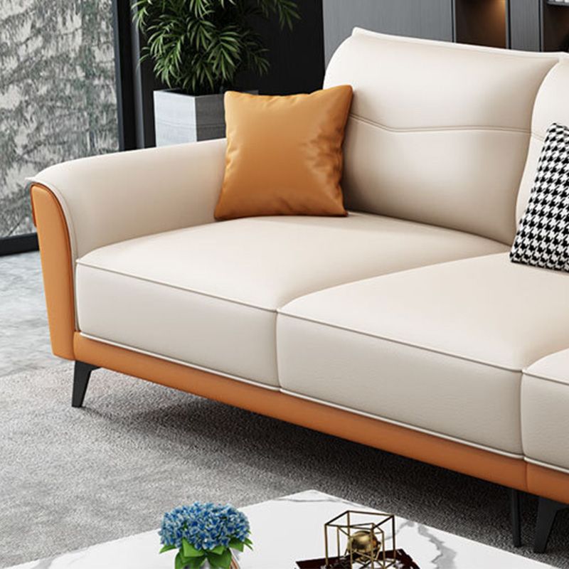 4-seat Flared Arm Sofa & Chaise Mid Century Modern Faux Leather Sofa