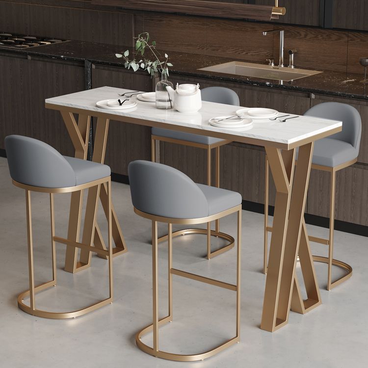 Tavolo da pranzo in pietra di pietra sinterizzata tavolo da bar lussuoso con doppio piedistallo in oro