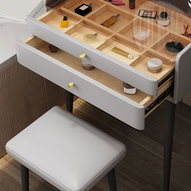2 Storage Drawers Vanity Set Glass Top Jewelry Dressing Table with Padded Stool