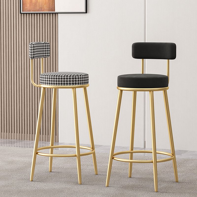 Glam Fabric Bar Stools Low Back Round Seat Barstool with 4 Gold Iron Legs Clearhalo 'Bar Furniture' 'Bar Stools' 'bar_stools' 'furn' 'furn_bar_stools' 'Furniture' 'Kitchen & Dining Furniture' 1200x1200_addd8b45-1555-4db4-9cc6-48c8151d1956
