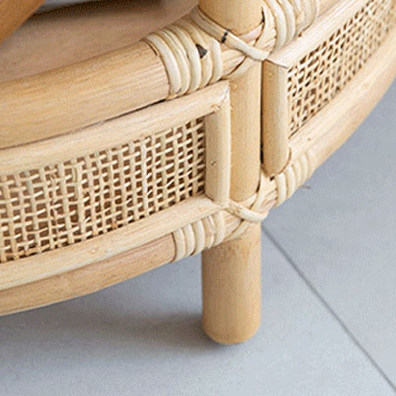 Tropical Round Cocktail Table Light Wood Coffee Cocktail Table with Storage