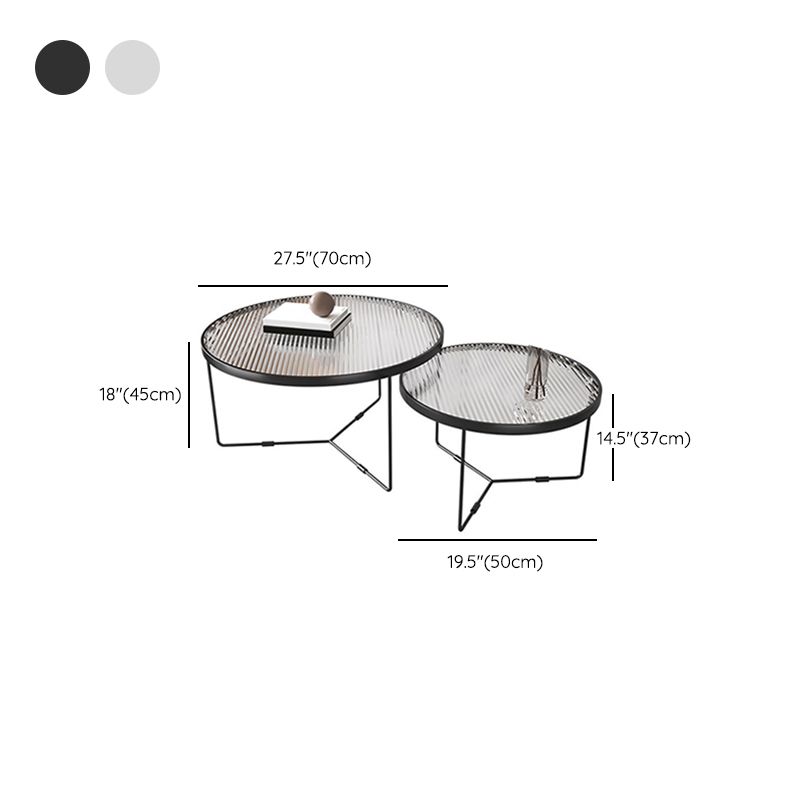 Contemporary Cross Legs Glass Round Metal Nesting Coffee Table Set Clearhalo 'Coffee & Accent Tables' 'Coffee Tables' 'coffee_tables' 'furn' 'furn_coffee_tables' 'Furniture' 'Living Room Furniture' 1200x1200_addf85bd-9298-4503-b77e-7493046c8167