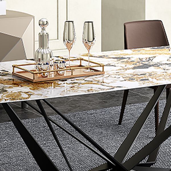 Industrial Style Sintered Stone Table Dining Rectangle Table with Metal Legs for Home Use