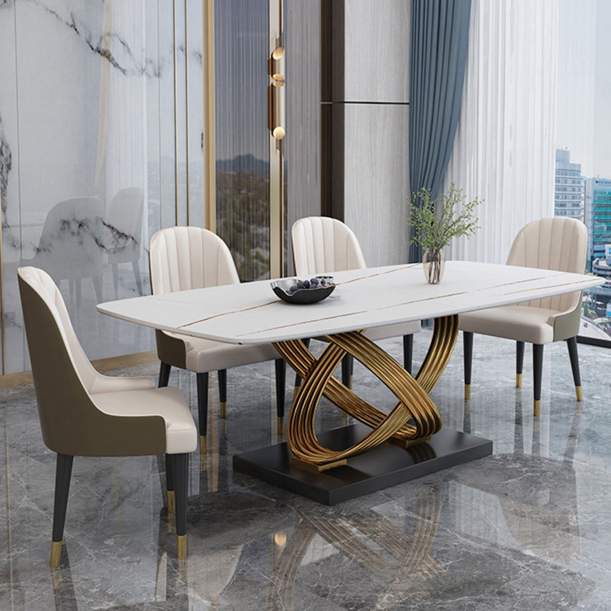 1/4/5/7 Pieces Minimalist Dining Set Sintered Stone Dining Room Set with Pedestal Base Clearhalo 'Dining Room Sets' 'Dining Tables & Seating' 'dining_room_set' 'furn' 'furn_dining_room_set' 'Furniture' 'furniture_dining_room_set' 'Kitchen & Dining Furniture' 'kitchen&dining_furn' 'kitchen' 1200x1200_ade11f7e-b8d9-43ff-9151-0fe2eafd8f93