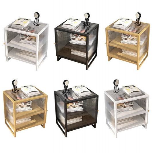 Tavolo da notte in vetro in vetro in metallo in metallo contemporaneo con 1 porta, 21,7 "di altezza