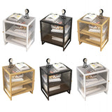 Mesa de nocturna de vidrio nocturno de metal contemporáneo con 1 puerta, 21.7 "de alto