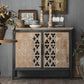 Metal and Distressed Wood Accent Cabinet Industrial Style Fretwork Chest