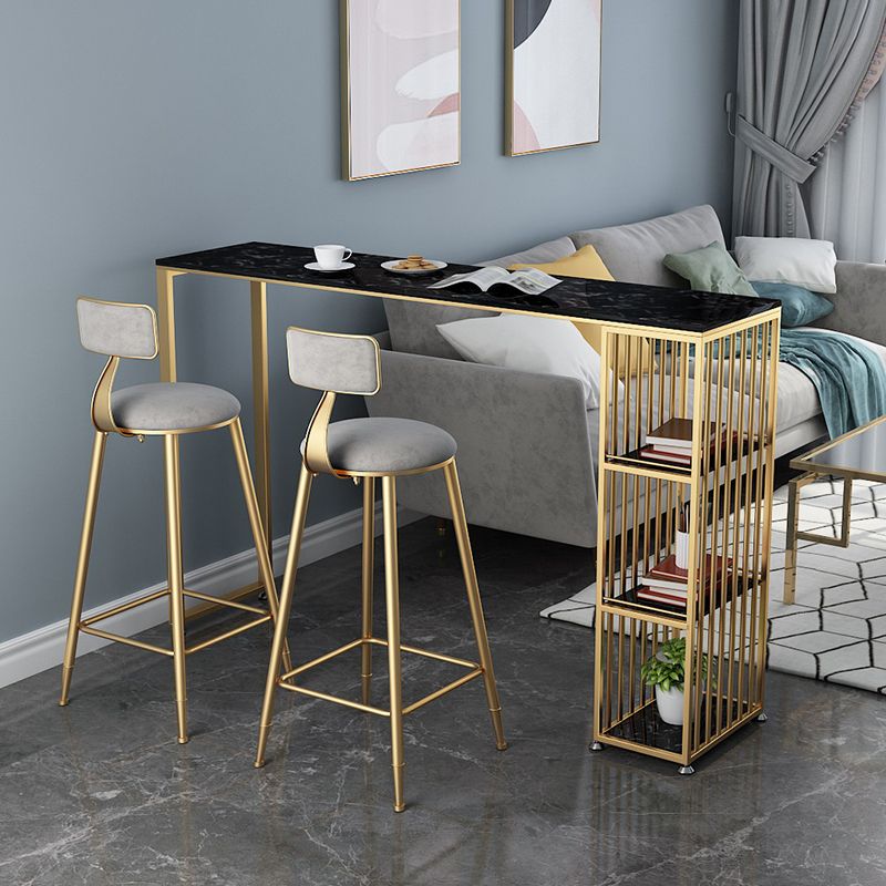 Mesa de comedor de barra de mármol de imitación, mesa de pub con altura de barra rectangular glamorosa y 3 estantes