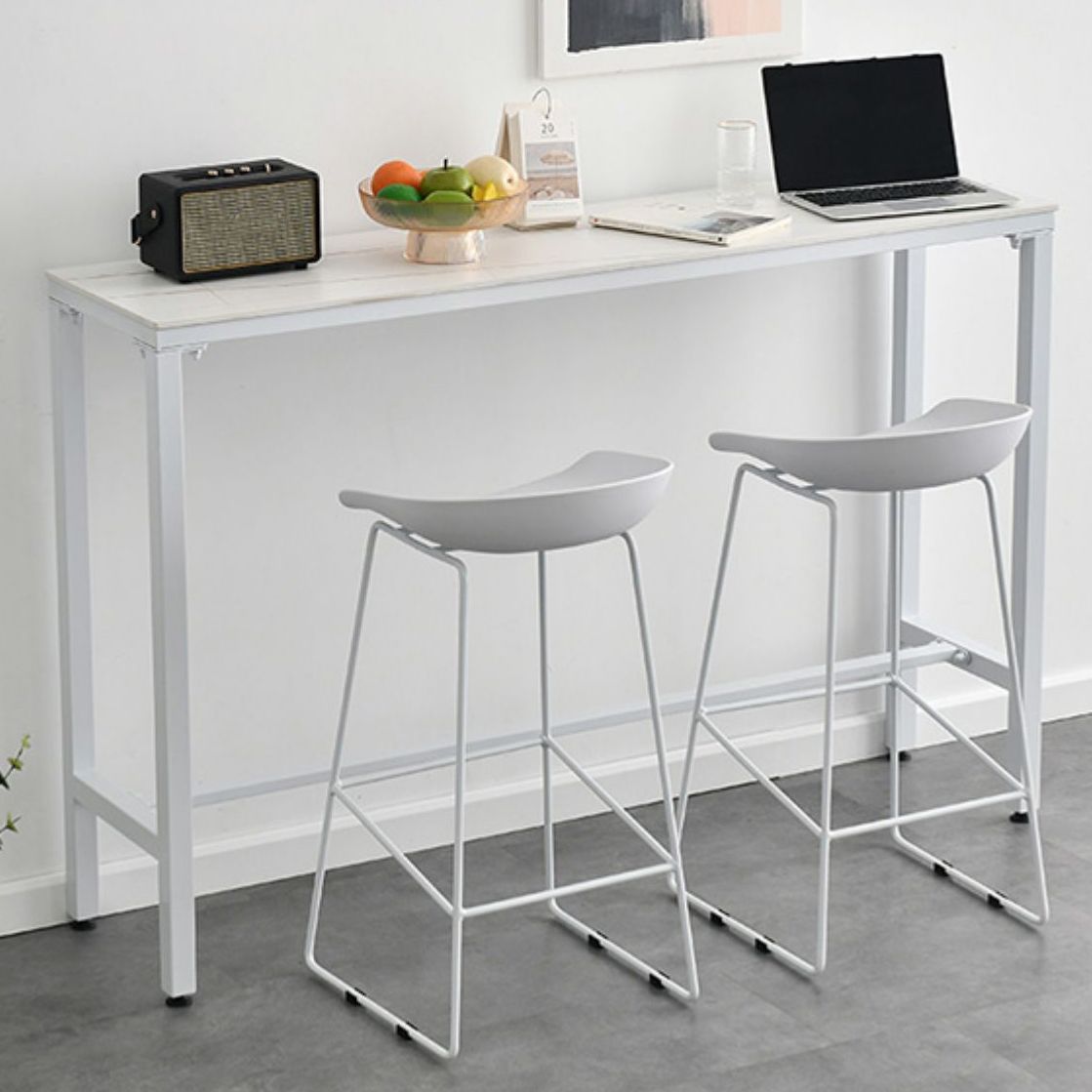 Marble Counter Wine Table with Rectangle Table Top Trestle Table - 41.3" H Clearhalo 'Bar Furniture' 'Bar Tables' 'bar_tables' 'furn' 'furn_bar_tables' 'Furniture' 'furniture_bar_tables' 'Kitchen & Dining Furniture' 'kitchen&dining_furn' 'kitchen' 1200x1200_aded9bd2-3d6a-4c98-b1ac-99f43a8aa4a1