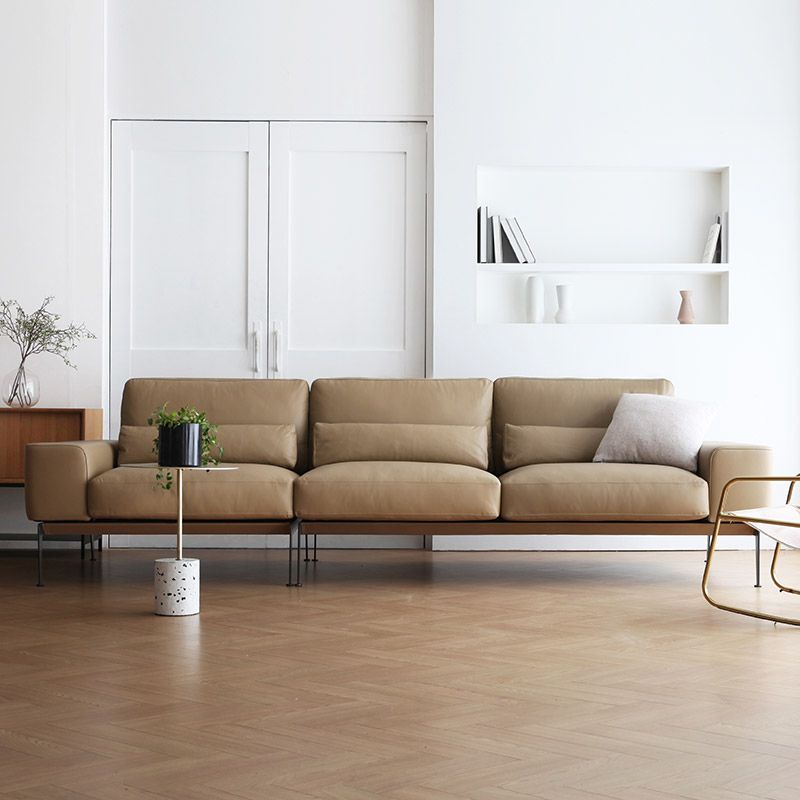 32" High Genuine Leather Square Arm Modern Sofa with Bolster Pillows, Brown Clearhalo 'furn' 'furn_sofas' 'Furniture' 'furniture_sofas' 'kitchen' 'kitchen_sofas' 'Living Room Furniture' 'Sofa' 'sofas' 1200x1200_adef7a2a-cfac-4d09-bc46-15255eb1e2f7