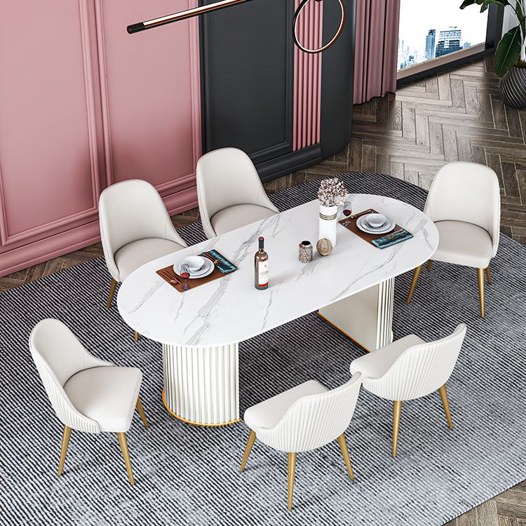 Contemporary Oval Dining Table Sintered Stone Dining Table with Double Pedestal for Dining Room Clearhalo ' dining_table' 'Dining Tables & Seating' 'Dining Tables' 'furn' 'furn_dining_table' 'Furniture' 'furniture_dining_table' 'Kitchen & Dining Furniture' 'kitchen&dining_furn' 'kitchen' 'kitchen_dining_table' 1200x1200_adf27959-16a3-41c3-994b-7a9378f0b896
