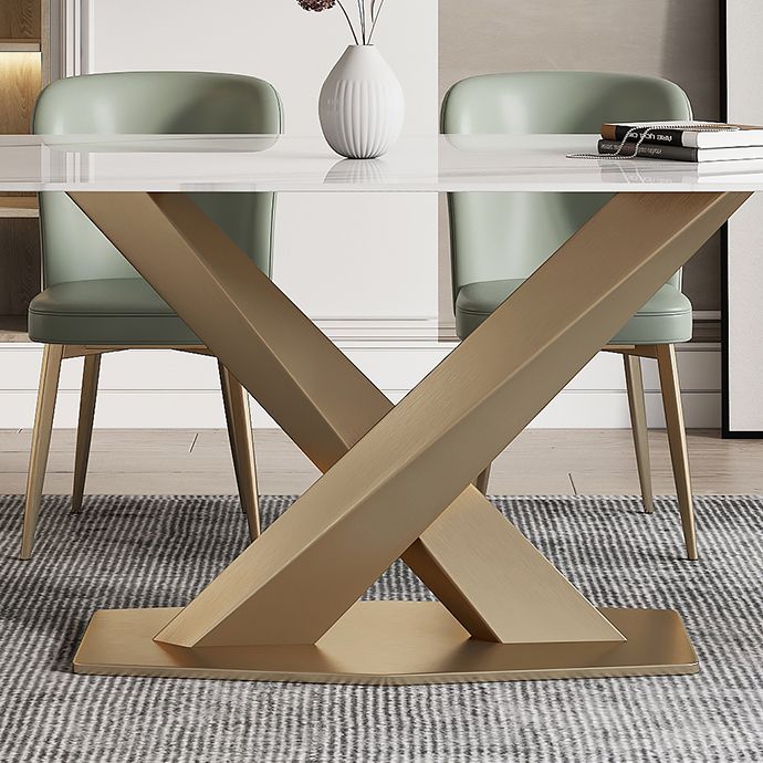 Traditional Luxury Sintered Stone Top Dining Table Rectangle Table in White with Gold Pedestal Clearhalo ' dining_table' 'Dining Tables & Seating' 'Dining Tables' 'furn' 'furn_dining_table' 'Furniture' 'furniture_dining_table' 'Kitchen & Dining Furniture' 'kitchen&dining_furn' 'kitchen' 'kitchen_dining_table' 1200x1200_adf3df33-8bdc-44f7-8f10-1ca0cf179f79