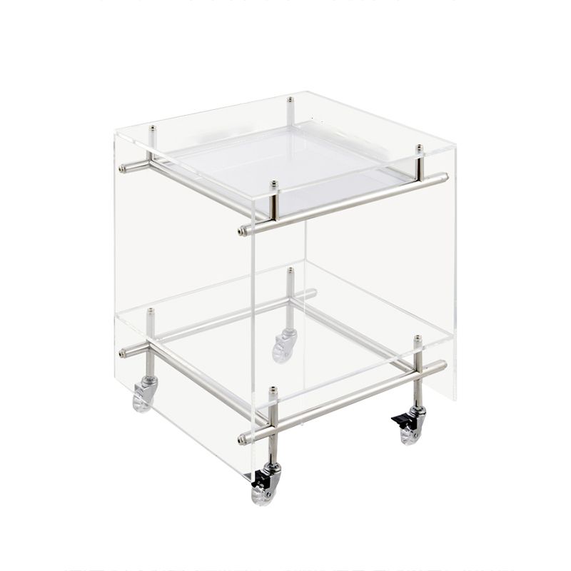 Acrylic End Table with Casters 21.7" Tall Rectangular Side Table with Storage Shelf Clearhalo 'Coffee & Accent Tables' 'End & Side Tables' 'end_side_tables' 'furn' 'furn_end_side_tables' 'Furniture' 'Living Room Furniture' 1200x1200_adf46d12-181b-4b38-87c5-071114aa162e