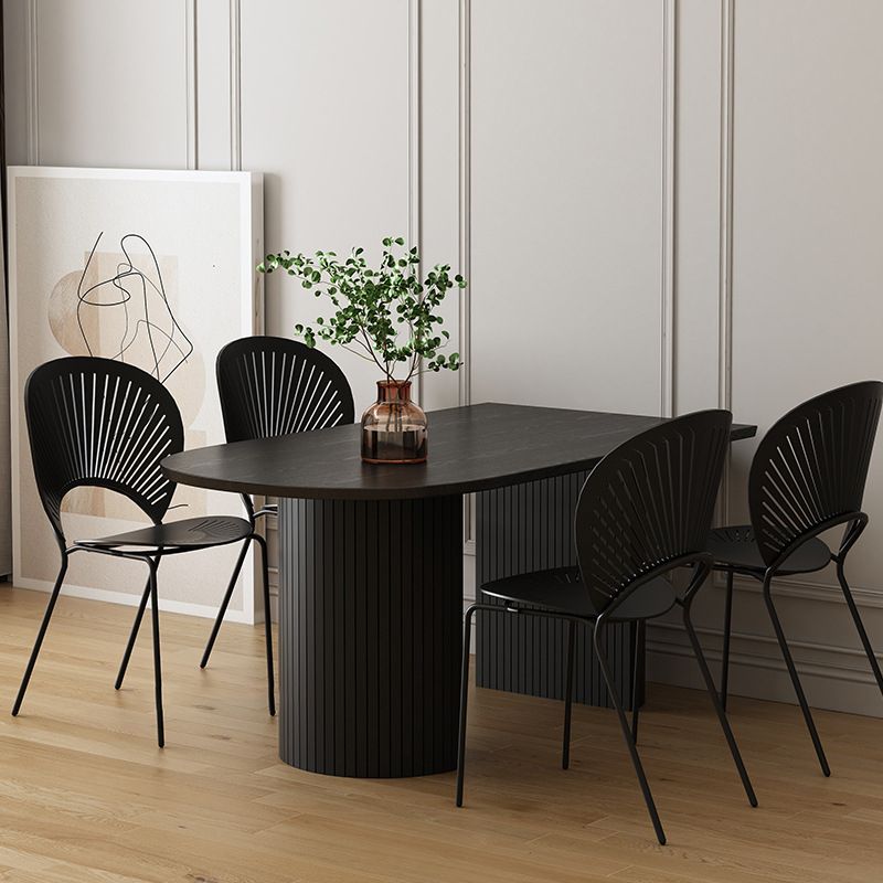 Modern Style Dining Table 55"L Double Pedestal Dining Table with Black Base