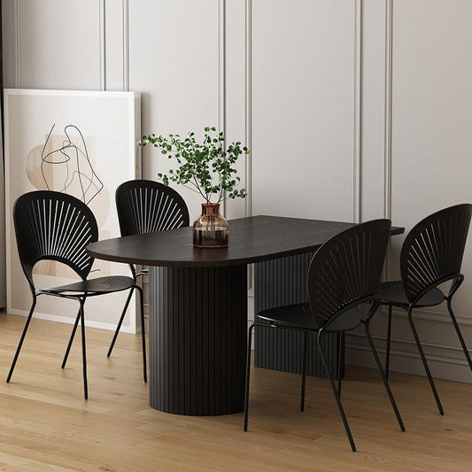 Modern Style Dining Table 55"L Double Pedestal Dining Table with Black Base