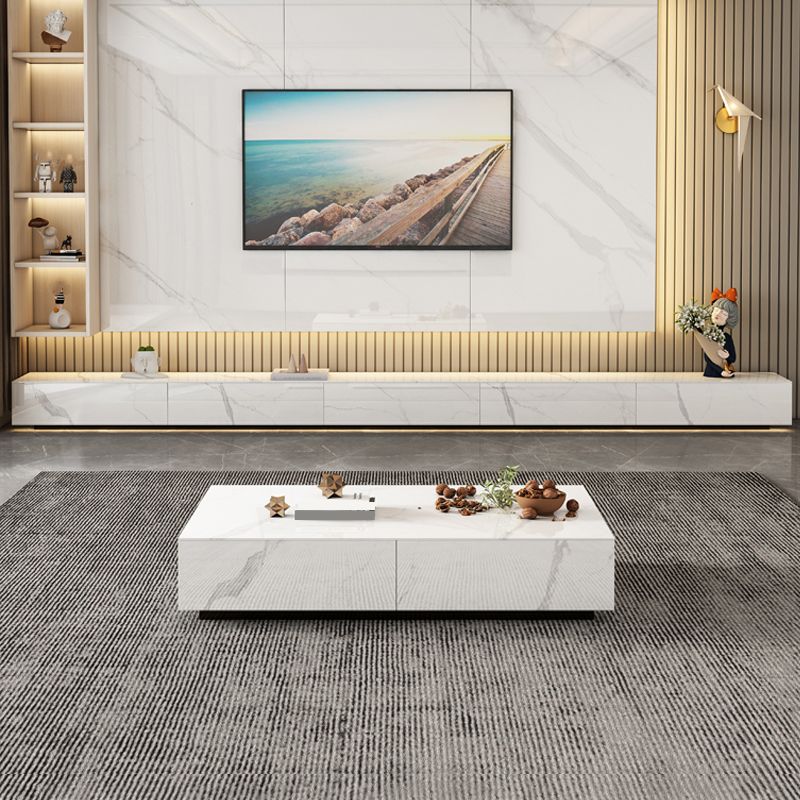 9.06 "H -TV -Ständer zeitgenössischer Stil weiße geschlossene Speicher -TV -Konsole mit Schubladen