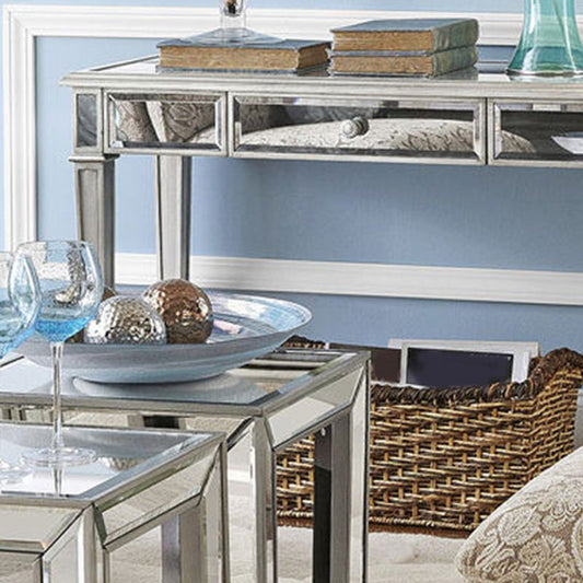 Sliver tocador con 3 cajones de almacenamiento tocador de maquillaje de vidrio, 17.71 "de ancho