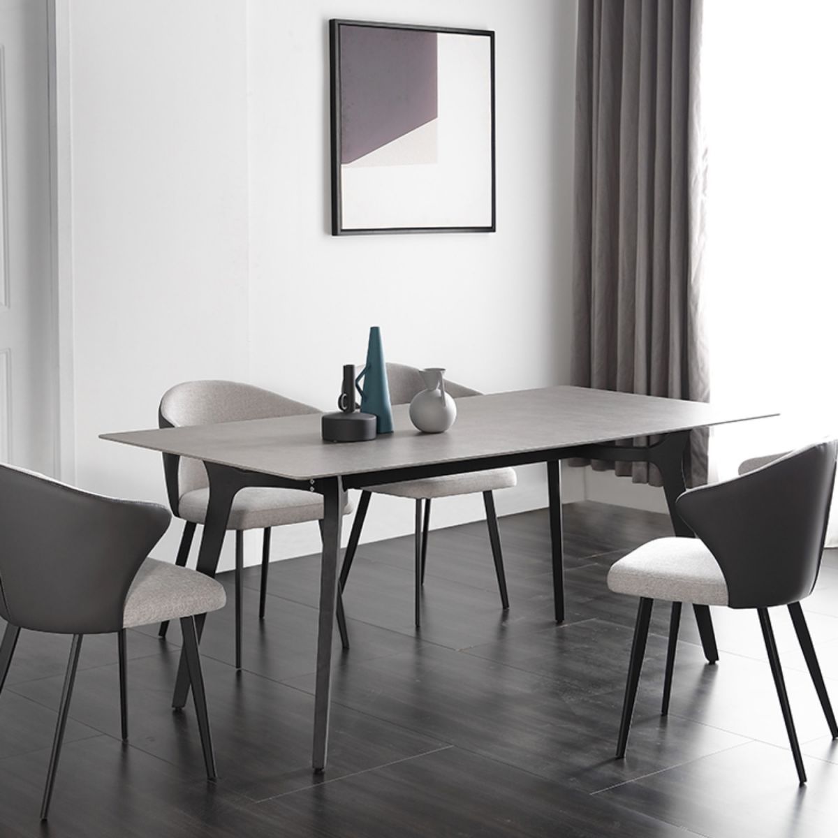 Industrial Sintered Stone Grey Table for Restaurant Rectangle Dining Table with 4 Legs Clearhalo 'Dining Tables & Seating' 'Dining Tables' 'dining_table' 'furn' 'furn_dining_table' 'Furniture' 'furniture_dining_table' 'Kitchen & Dining Furniture' 'kitchen' 'kitchen_dining_table' 1200x1200_ae0028a8-a7e9-4529-8166-9258841c167c