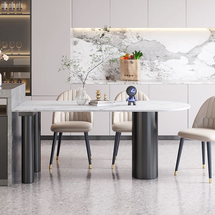 Contemporary Dining Table Sintered Stone Table with 3 Black Legs for Dining Clearhalo ' dining_table' 'Dining Tables & Seating' 'Dining Tables' 'Furniture' 'furniture_dining_table' 'Kitchen & Dining Furniture' 'kitchen&dining_furn' 'kitchen' 'kitchen_dining_table' 1200x1200_ae00a90d-ce37-4499-8138-3c5e742504cb