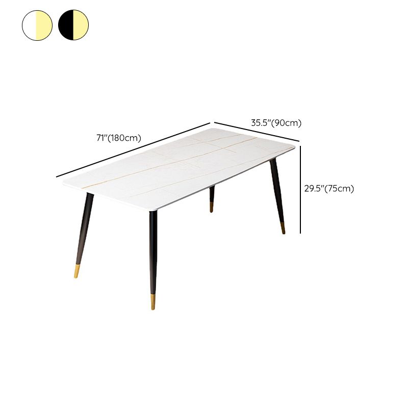 Table à manger rectangulaire en pierre moderne, 4 pieds noirs, pour salle à manger