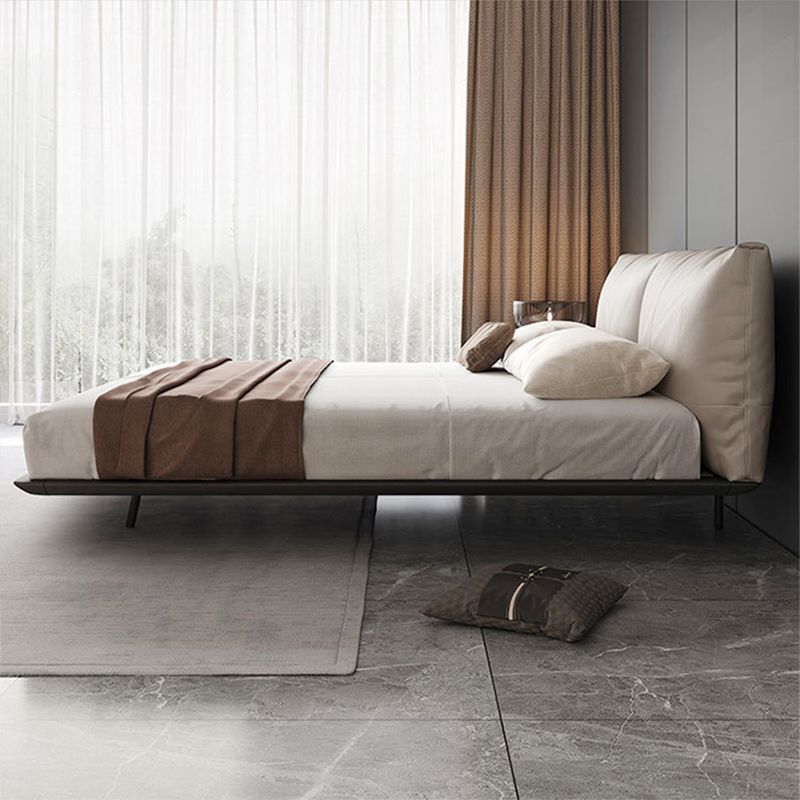 Modern Style Upholstered Headboard Free Leather White Suspension Bed