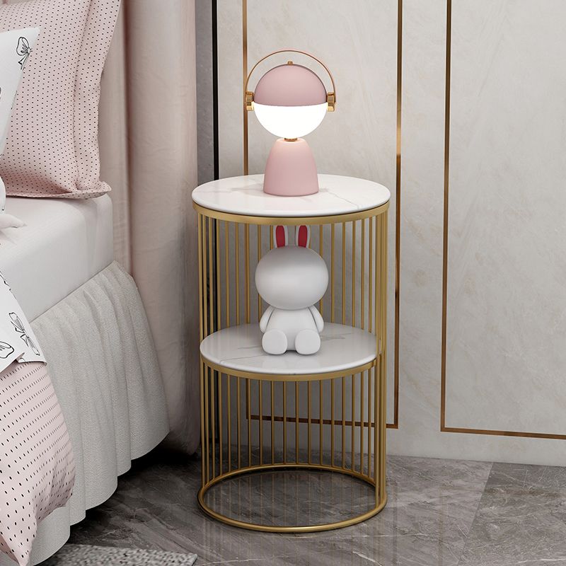 Runde Stein Top Nachttisch Metallrahmen Nachttisch mit Regalen