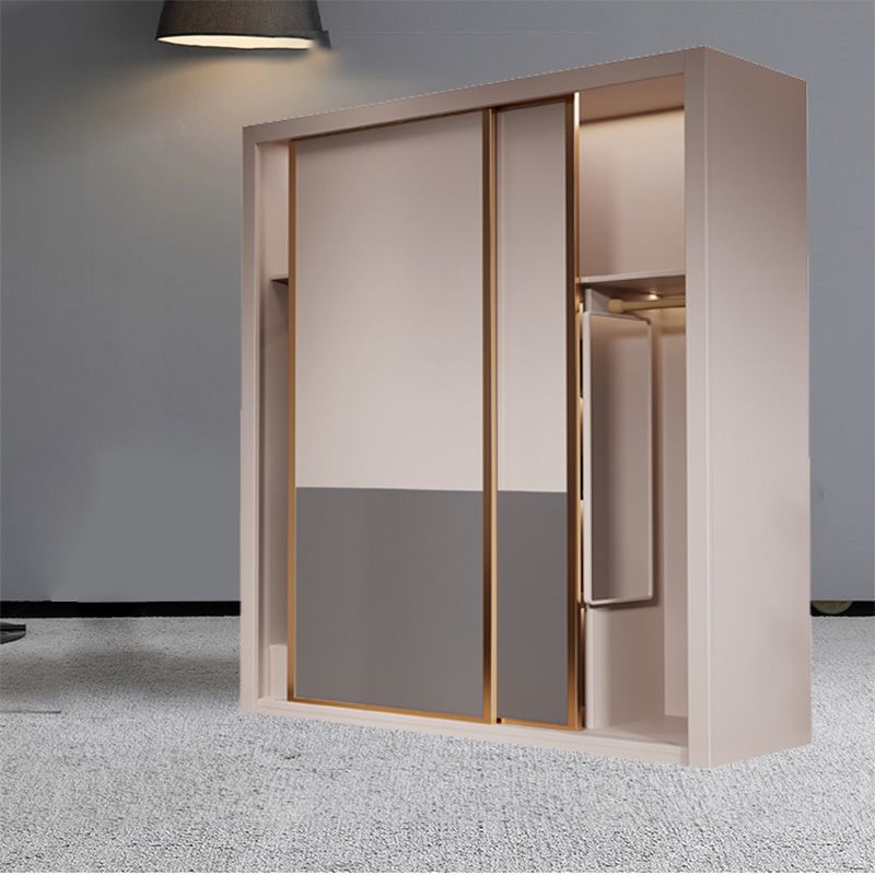 Modern Sliding Door Storage Cabinet Wooden Wardrobe Cabinet with Garment Rod Clearhalo 'Armoires & Wardrobes' 'armoires_wardrobes' 'Bedroom Furniture' 'furn' 'furn_armoires_wardrobes' 'Furniture' 1200x1200_ae07b462-3c35-44f3-ac00-dab5e2d48959