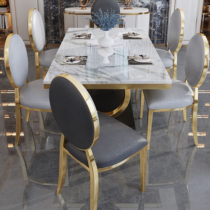 Rectangle Traditional Luxury Dining Table Gold Trestle Base Table for Dining Room Clearhalo ' dining_table' 'Dining Tables & Seating' 'Dining Tables' 'furn' 'furn_dining_table' 'Furniture' 'furniture_dining_table' 'Kitchen & Dining Furniture' 'kitchen&dining_furn' 'kitchen' 'kitchen_dining_table' 1200x1200_ae0805f4-ebf5-42bb-89a4-cb6d8512a1a8